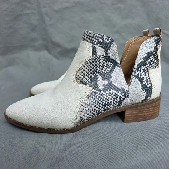 Lucky Brand Boots Leymon Cream Leather Snakeskin Cut Out Bootie Boots Shoes Sz 9 - Picture 2 of 7